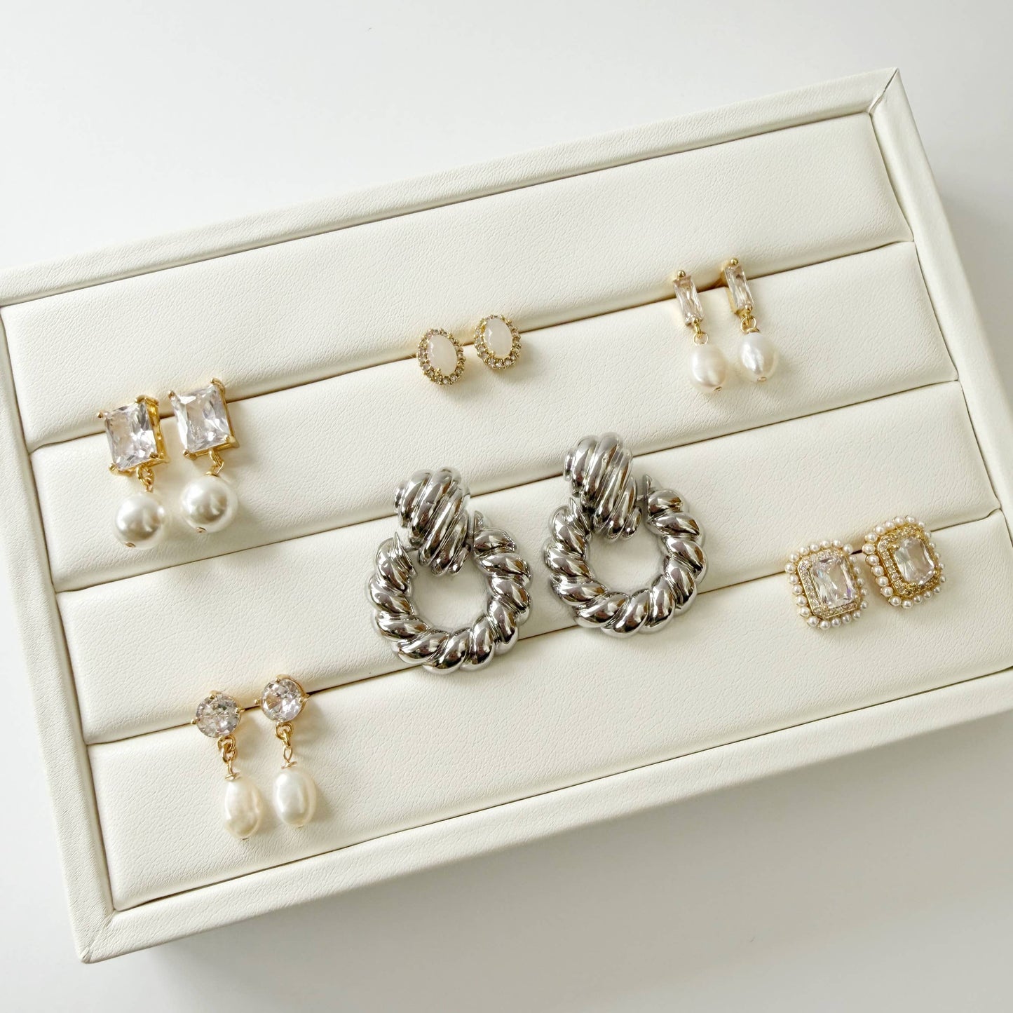 Opalite CZ Studs Earrings Gold Filled