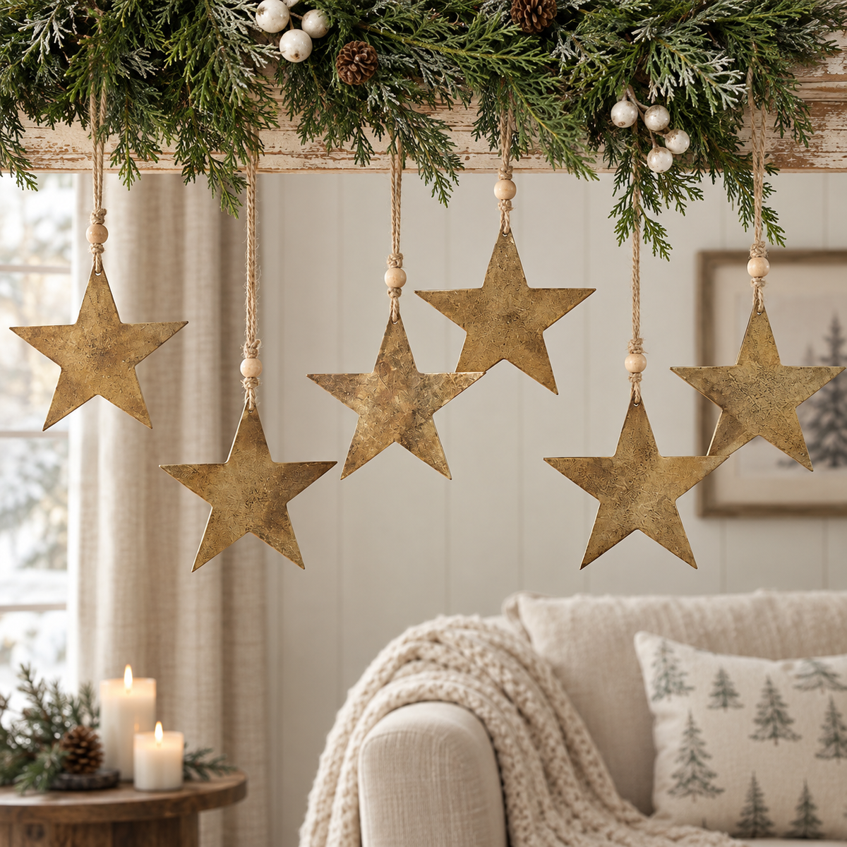 Antique Gold Metal Star Ornament Set of 6 - 6 inch