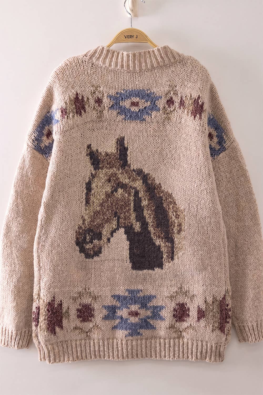 12W3668N-Western Horse Intarsia Knit Cardigan