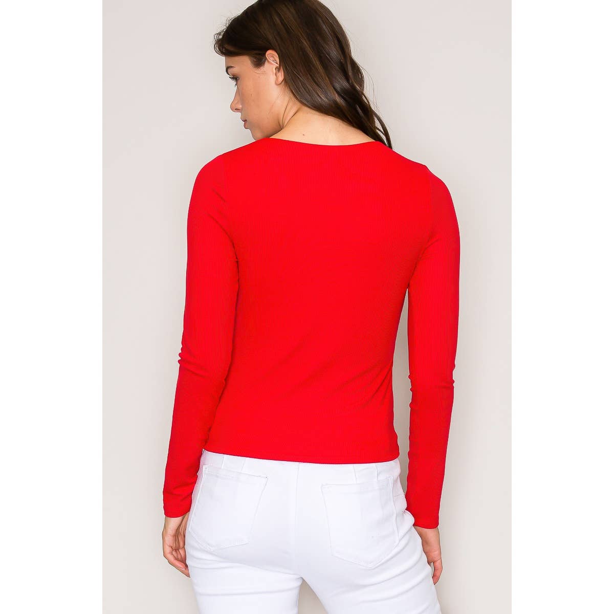 Double Layer Crew Neck Long Sleeve Rib Knit Top