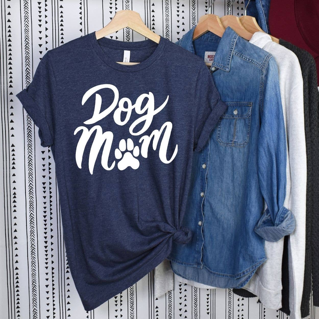 Dog Mom Navy Tee White Ink