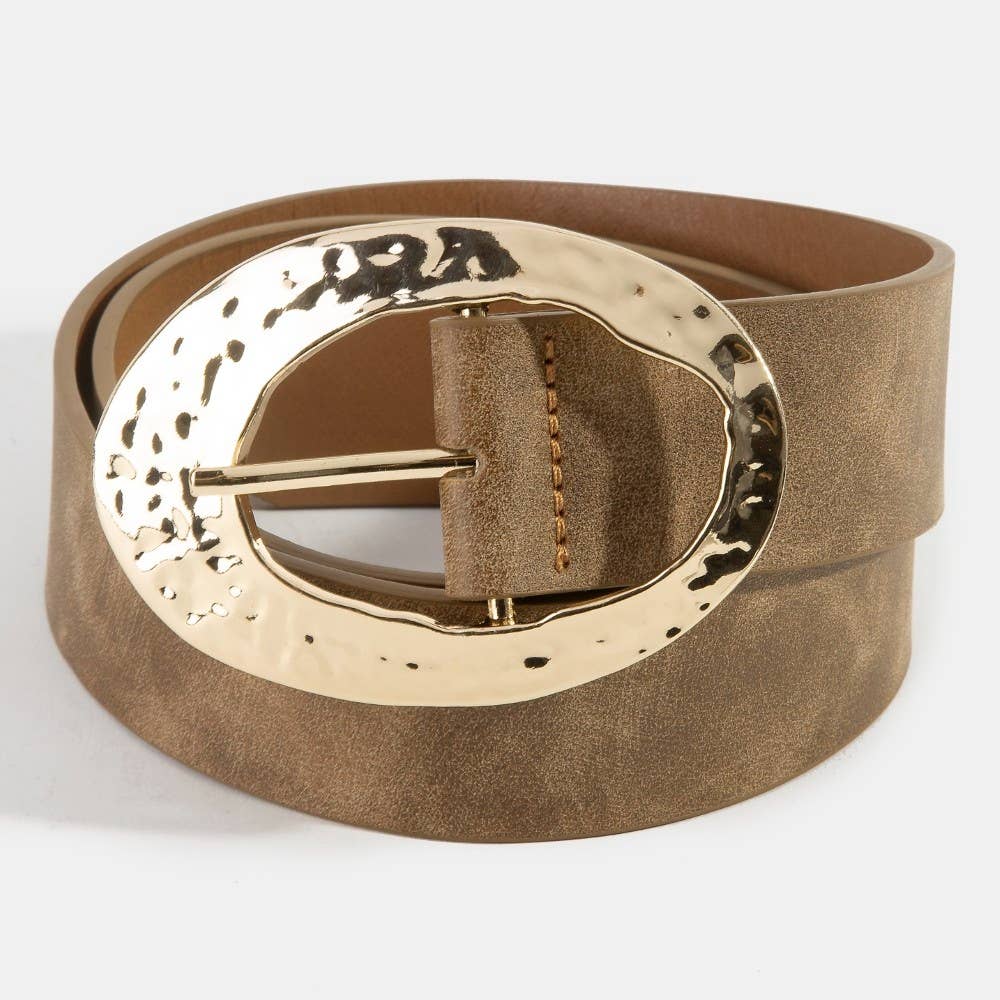 Hammered Oval Buckle Vegan Leather Belt