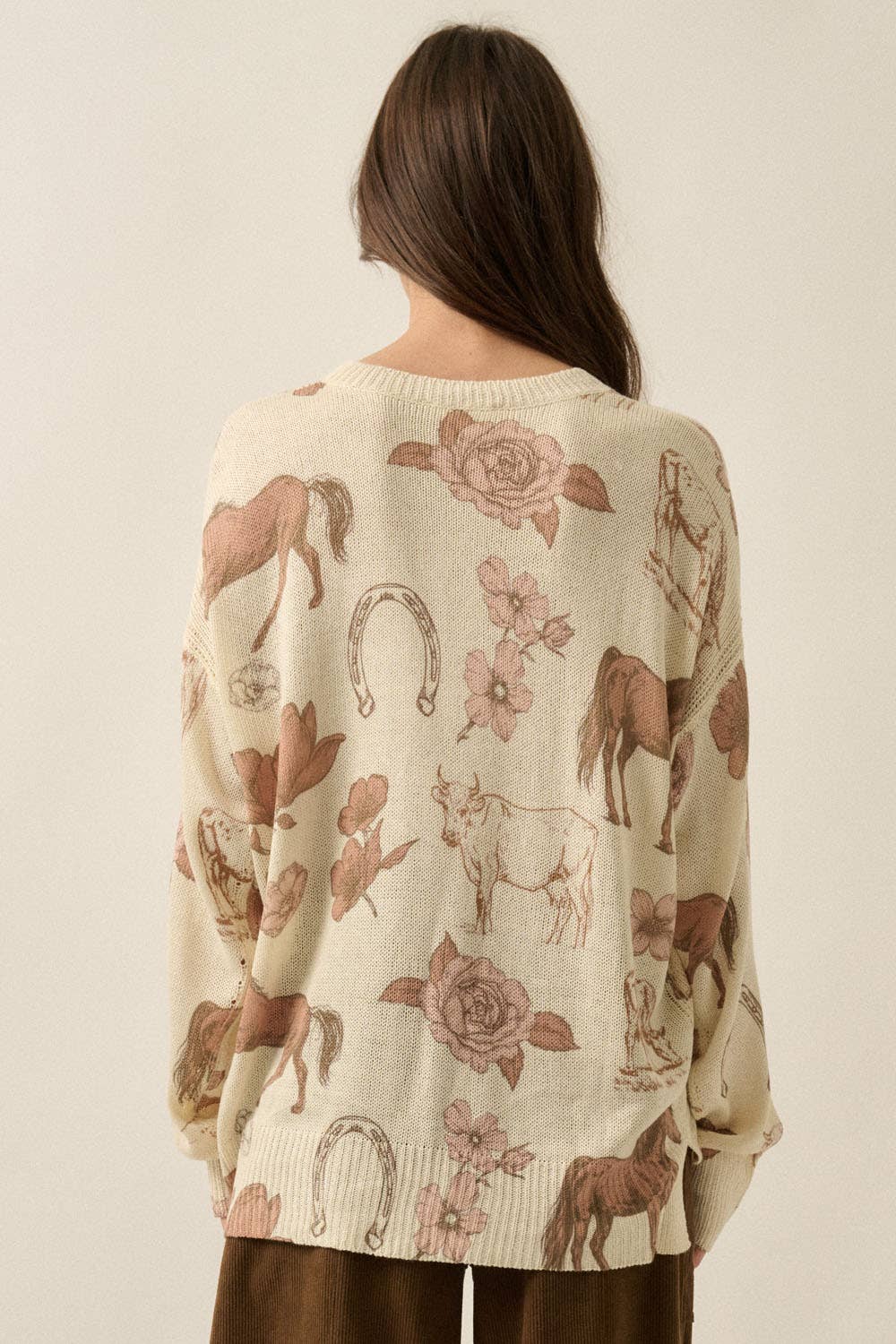 Western Floral Allover-Print Knit Sweater