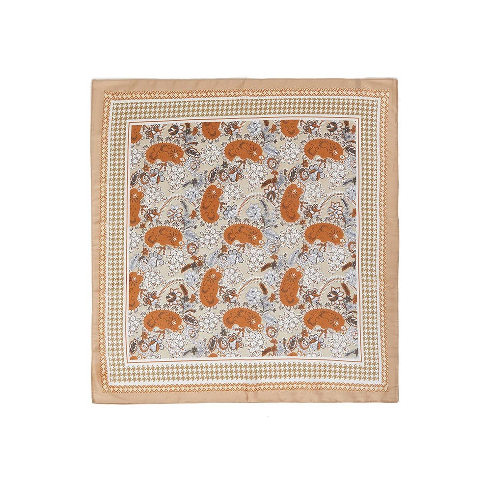 Paisley Houndstooth Satin Square Bandana Scarf
