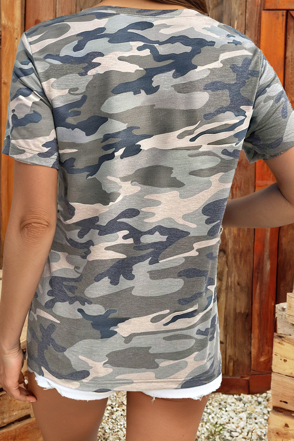 Fashion-W Camouflage Print Crew Neck T Shirt