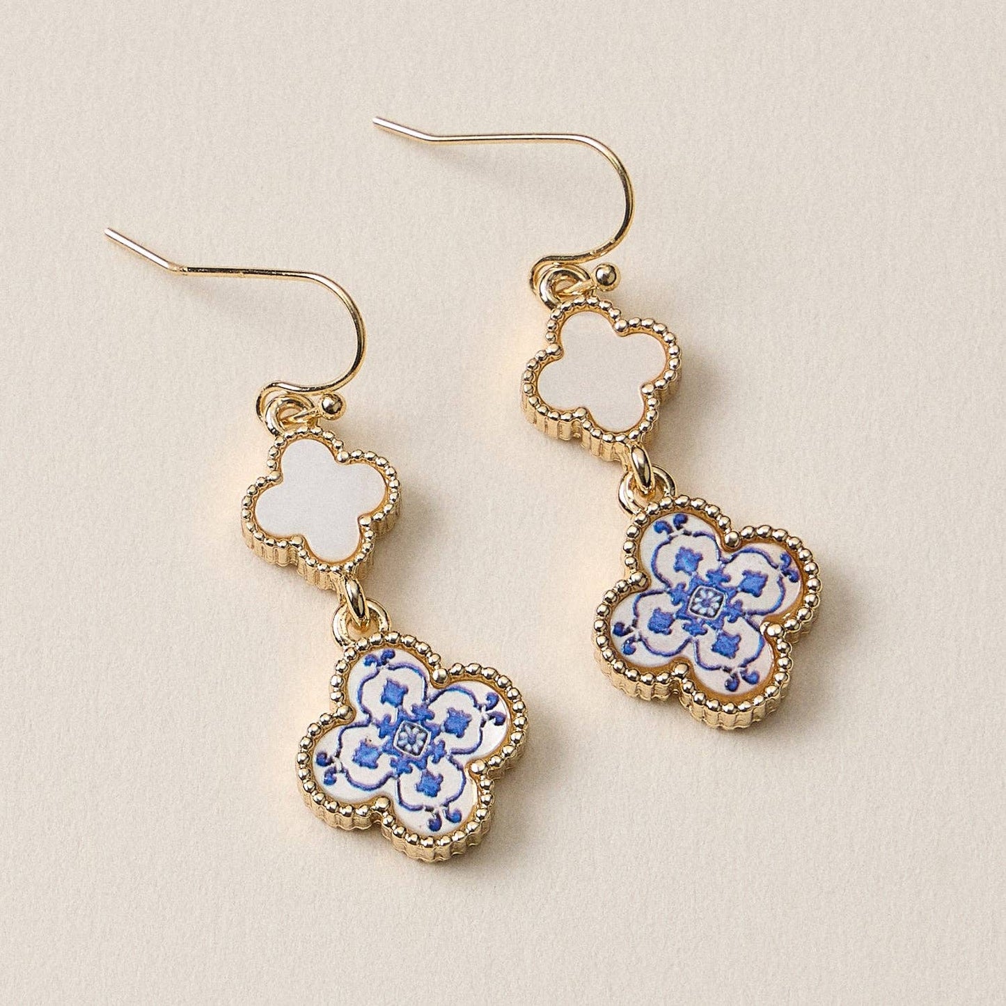 Elegant Blue Enamel Clover | Drop Earrings