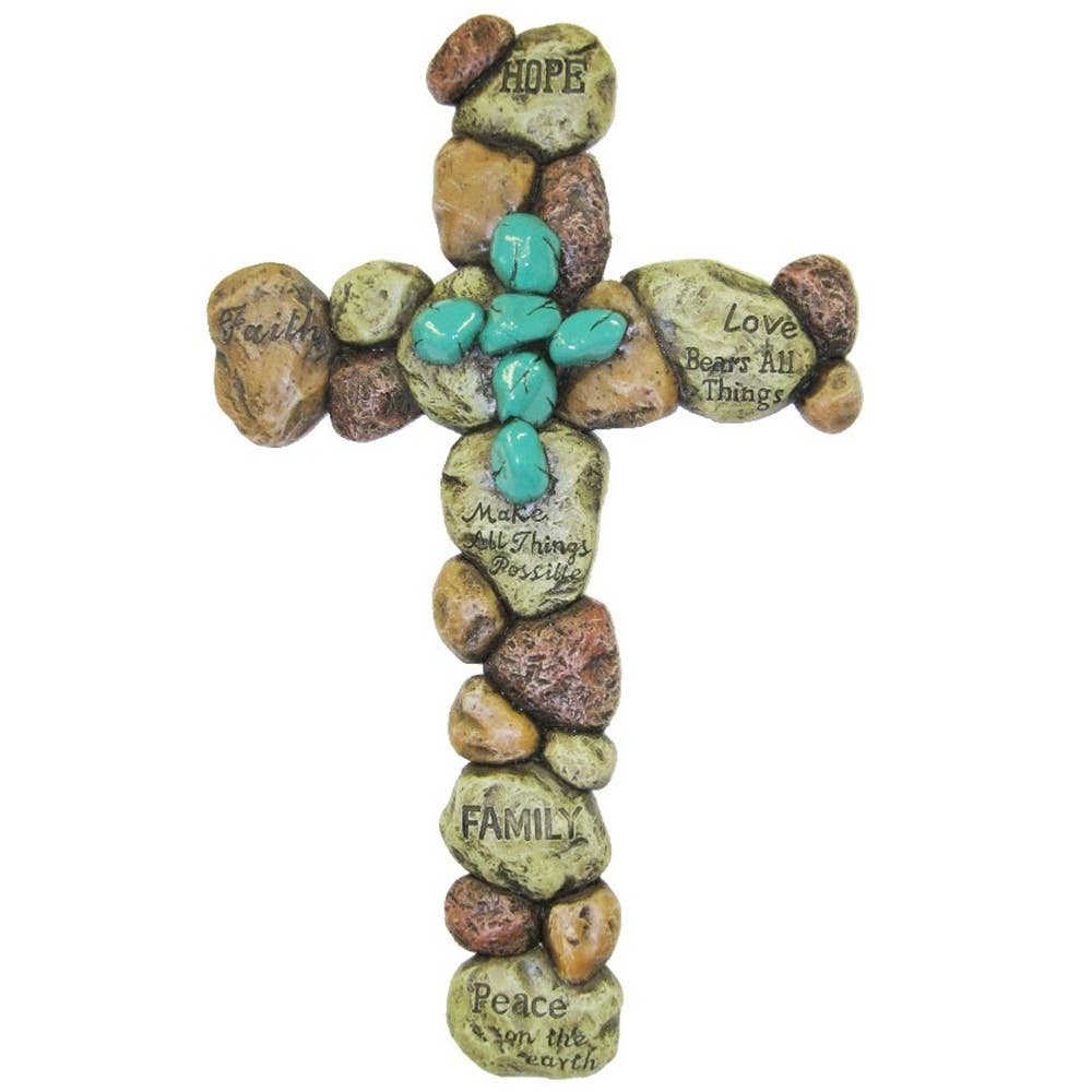 Polyresin Turquoise Pebble Inspirational Wall Cross Décor