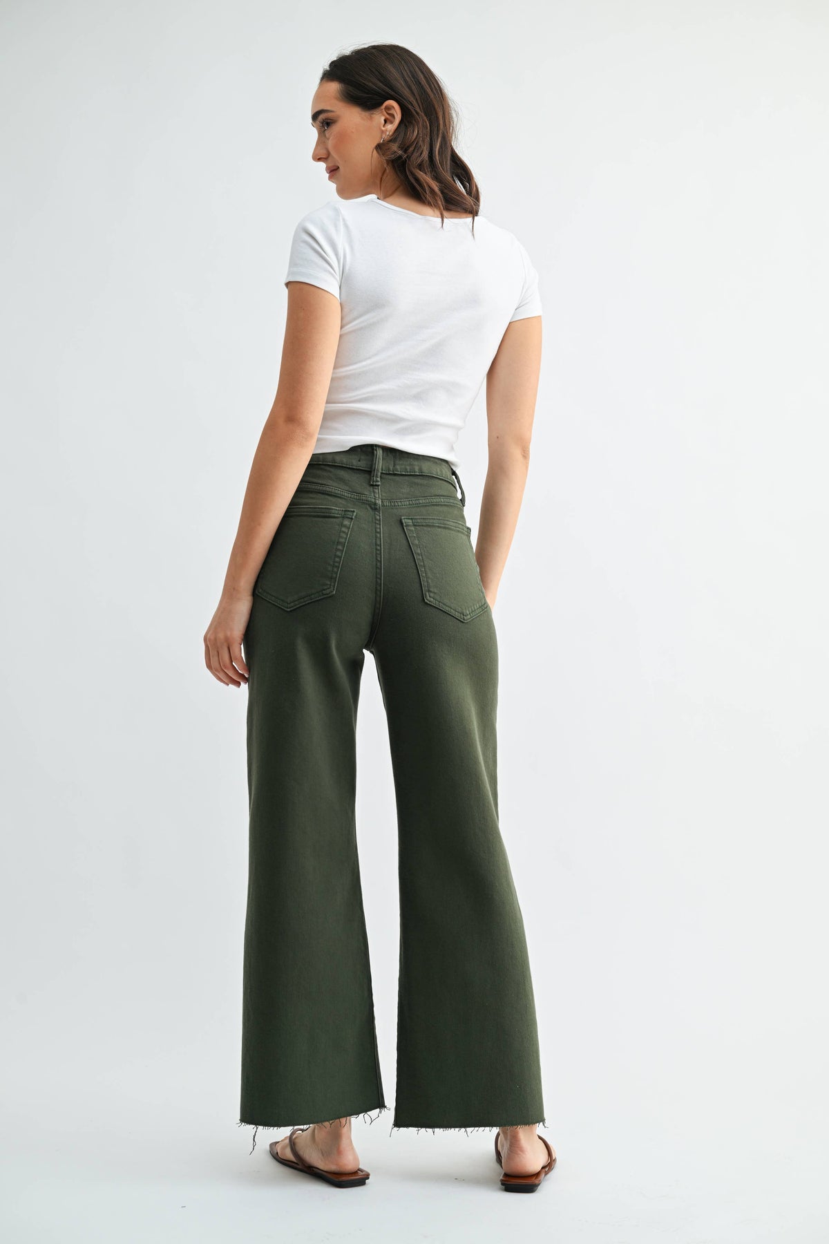 Scissor Cut Wide Leg Jean - DARK OLIVE - DP718