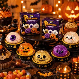 Halloween Squishy Stress Relief Toy Soft TPR Squeeze Toy Horror Pumpkin Ghost Eyeball Design Mystery Gift Box For Party