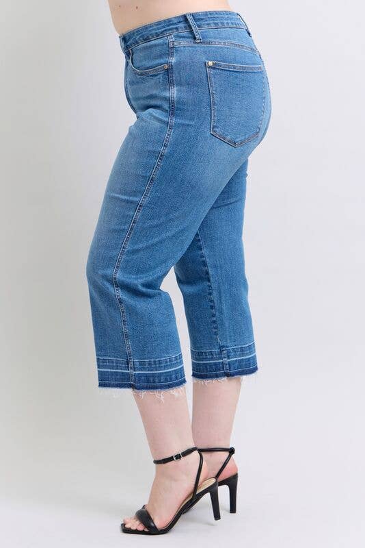 High Waisted Tummy Control Release Hem Crop Wide- PLUS