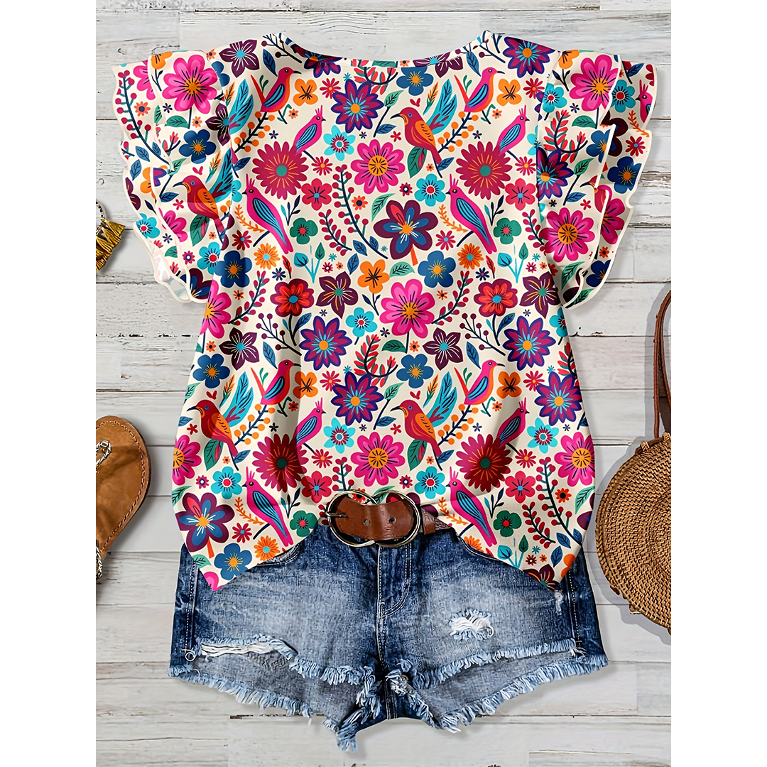 Summer Short Sleeve Floral Print Casual Shirt ZK4100