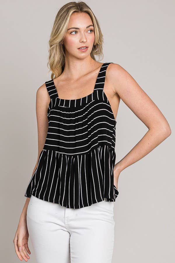 Striped Sleeveless Open Back Baby Doll Knit Tank Top