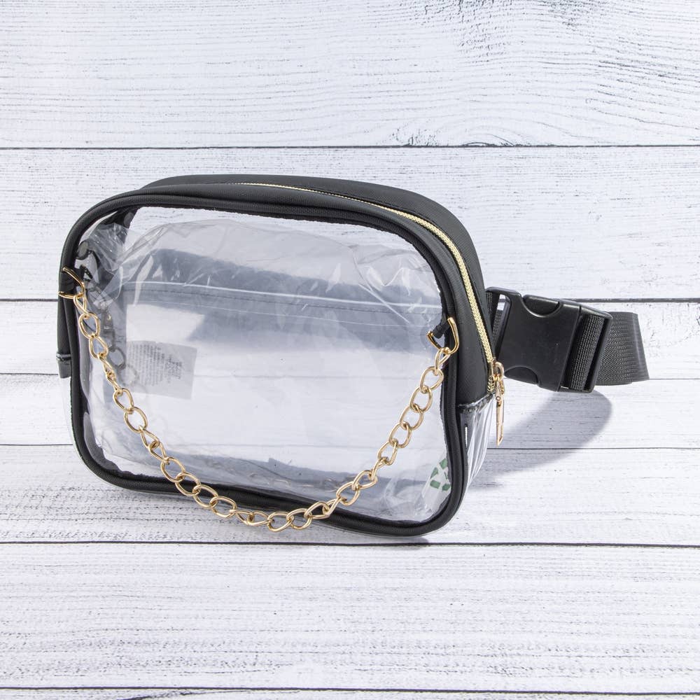 Clear Stadium Belt Bag With Chain Accent