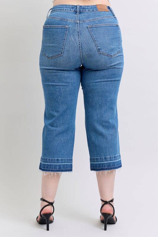 High Waisted Tummy Control Release Hem Crop Wide- PLUS