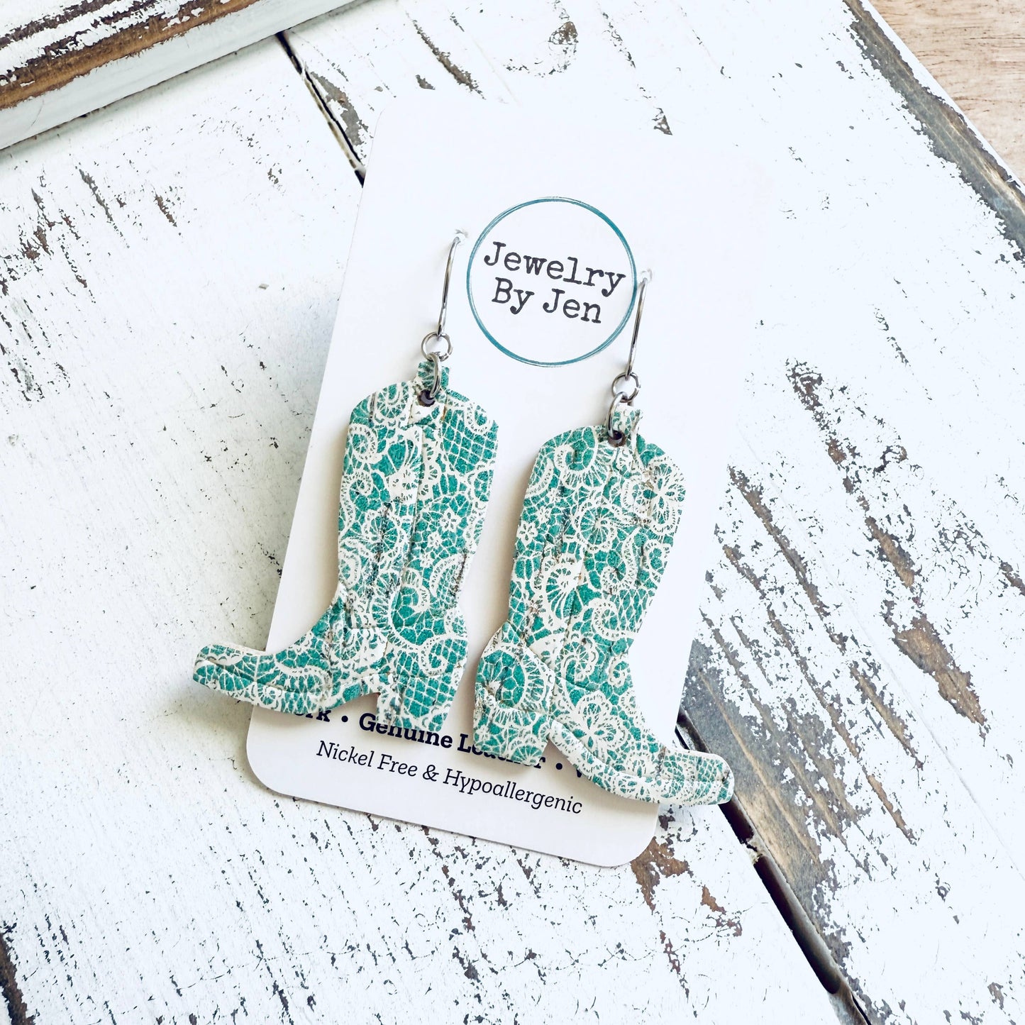 Cowgirl Boot Earrings: Aqua Lace