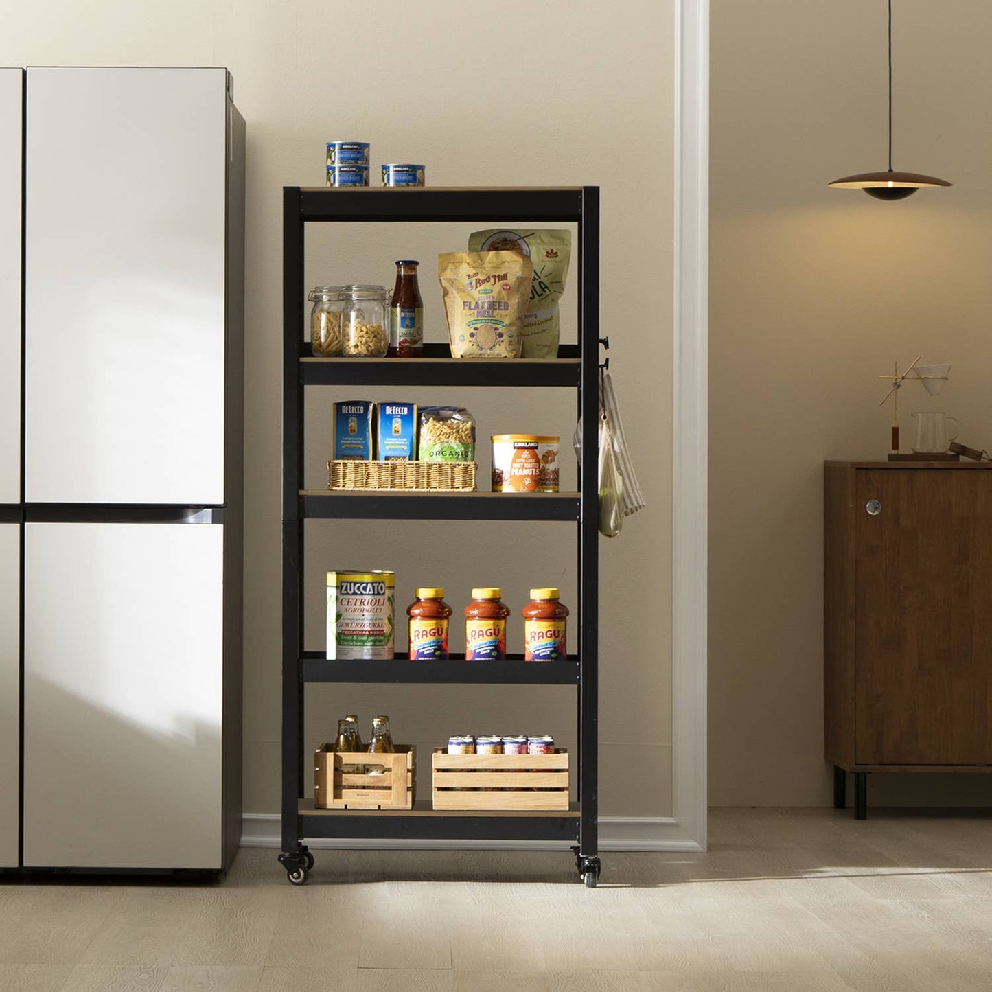 24"W 5-Tier Rolling Storage Rack for Pantry & Garage, 1Pack