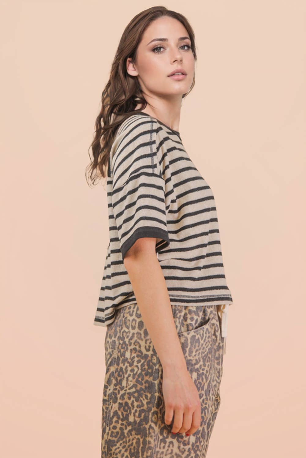 NT12210-Oversized Stripe Casual Comfy Knit Top