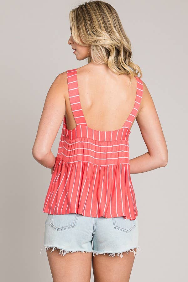 Striped Sleeveless Open Back Baby Doll Knit Tank Top