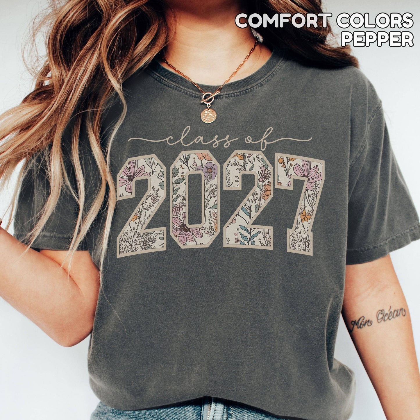 Comfort Colors Floral Class of 2027 Tee, Flower Senior 2027