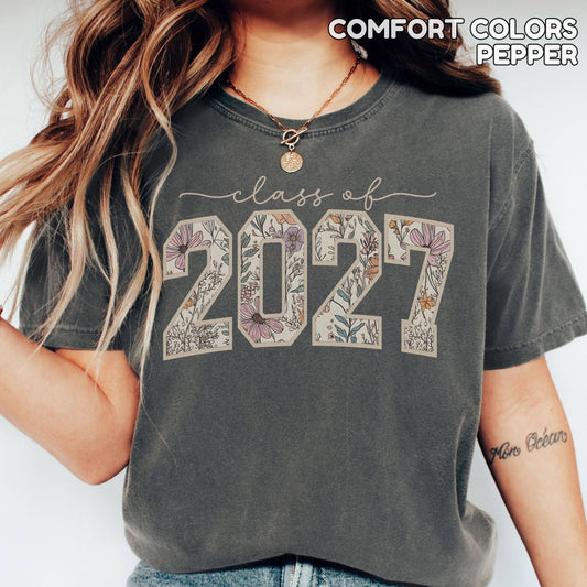 Comfort Colors Floral Class of 2027 Tee, Flower Senior 2027
