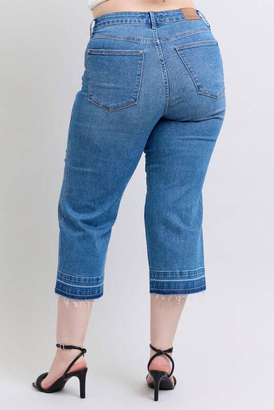 High Waisted Tummy Control Release Hem Crop Wide- PLUS
