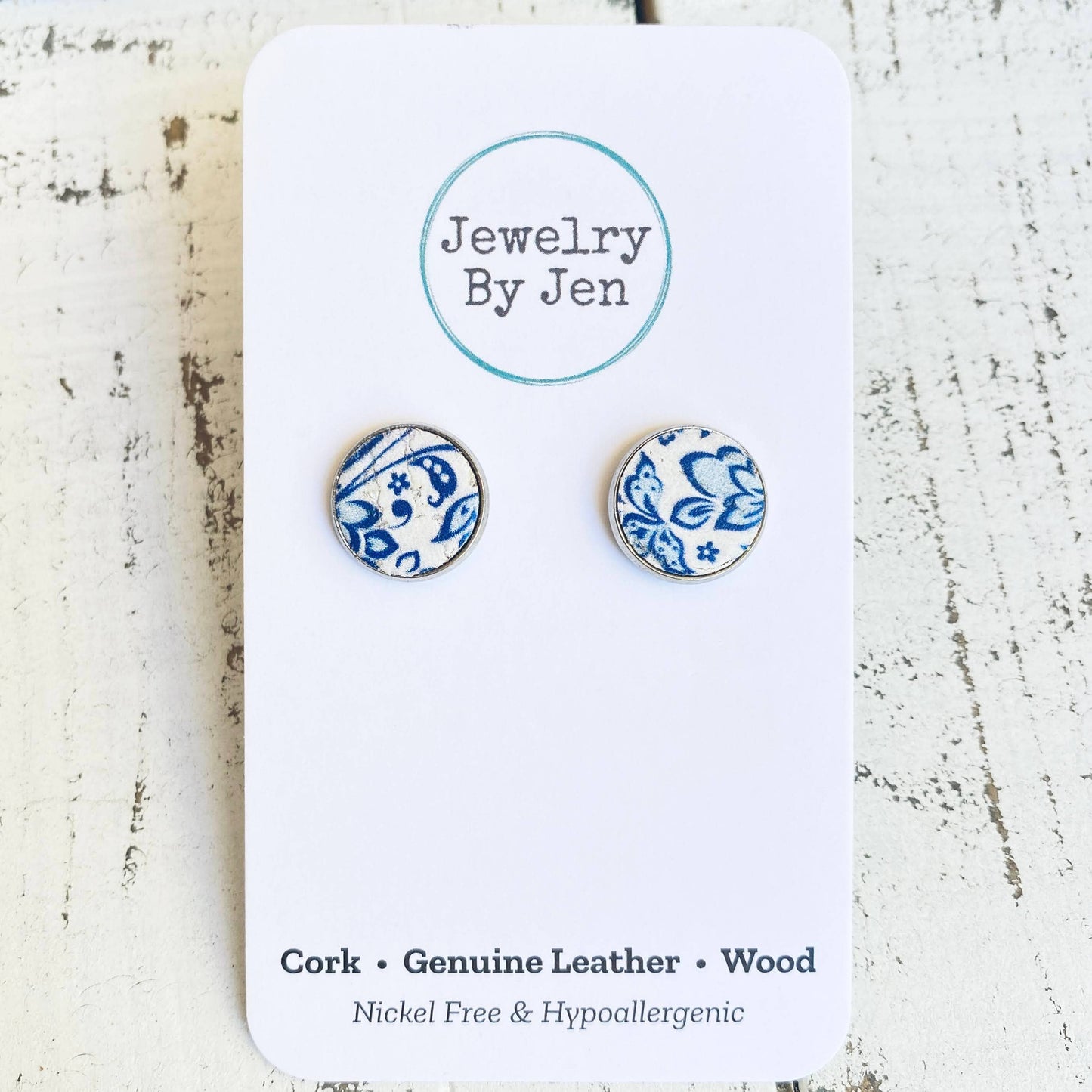 Stud Earrings: Blue & White Fine China Pattern