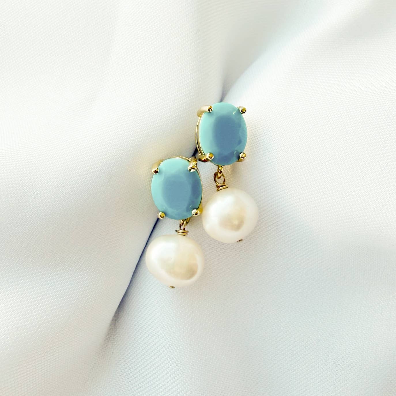 Skye Turquoise Blue Freshwater Pearl Earrings Gold Filled