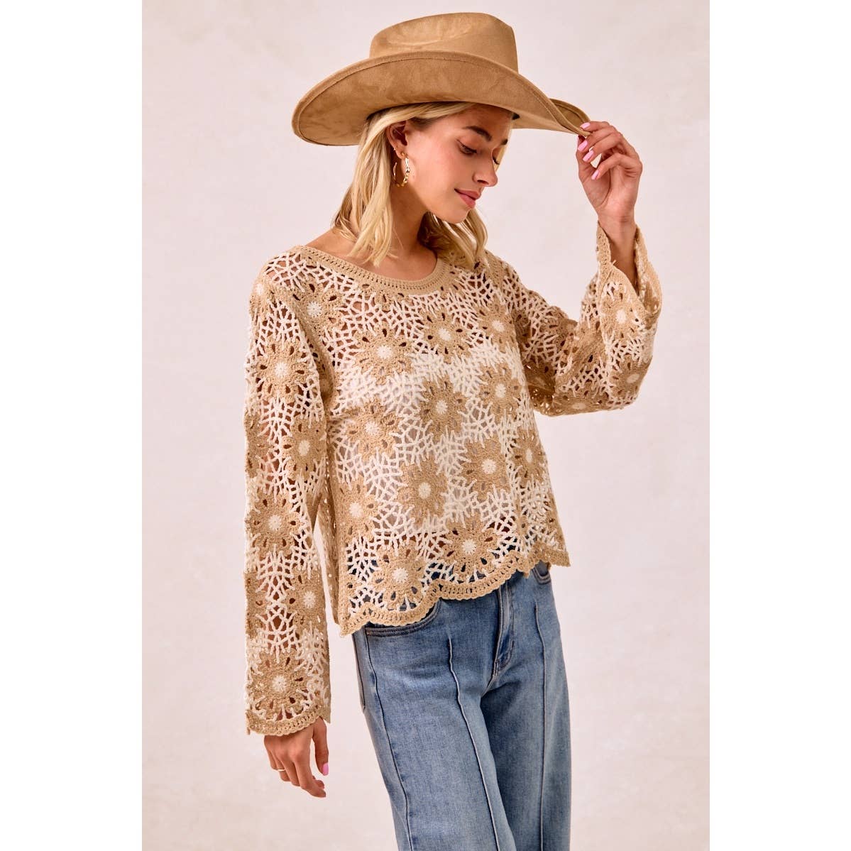 FLOWER CROCHET KNIT TOP