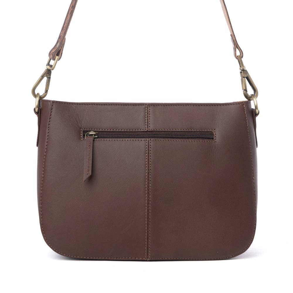 Copper Crest Handtooled Hairon Leather Clutch in Saddle Walnut