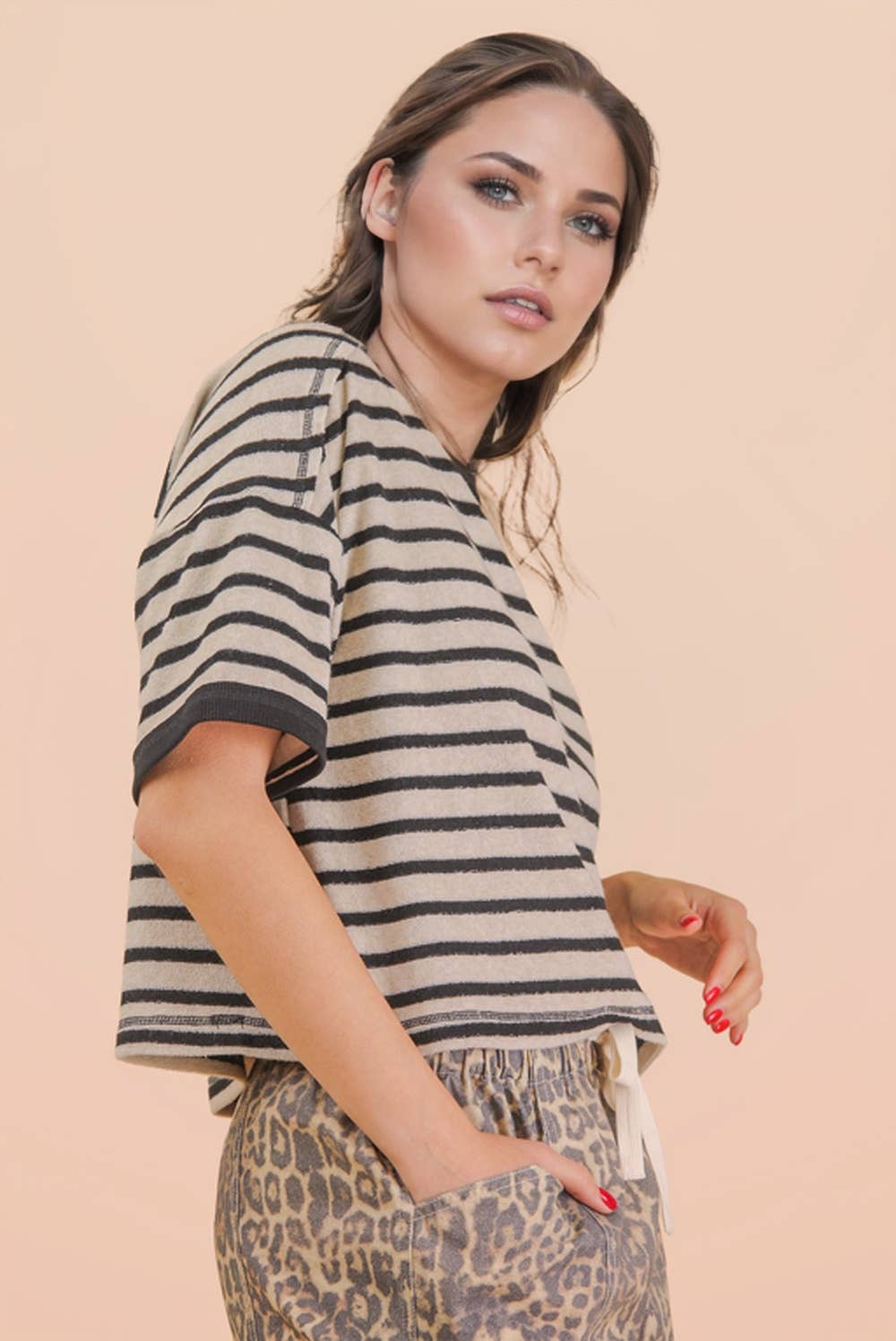 NT12210-Oversized Stripe Casual Comfy Knit Top
