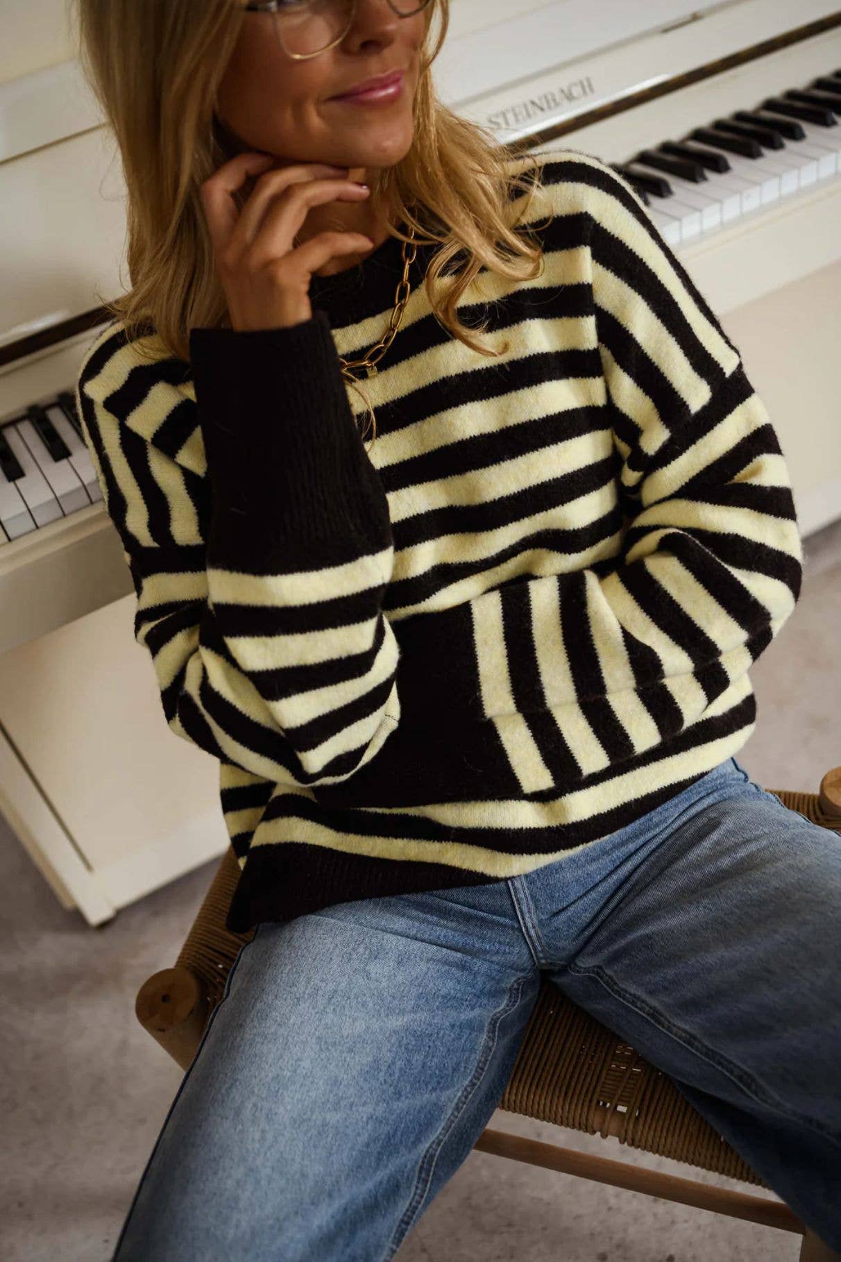 Women's Relaxed Fit Fall Striped Pullover Sweater