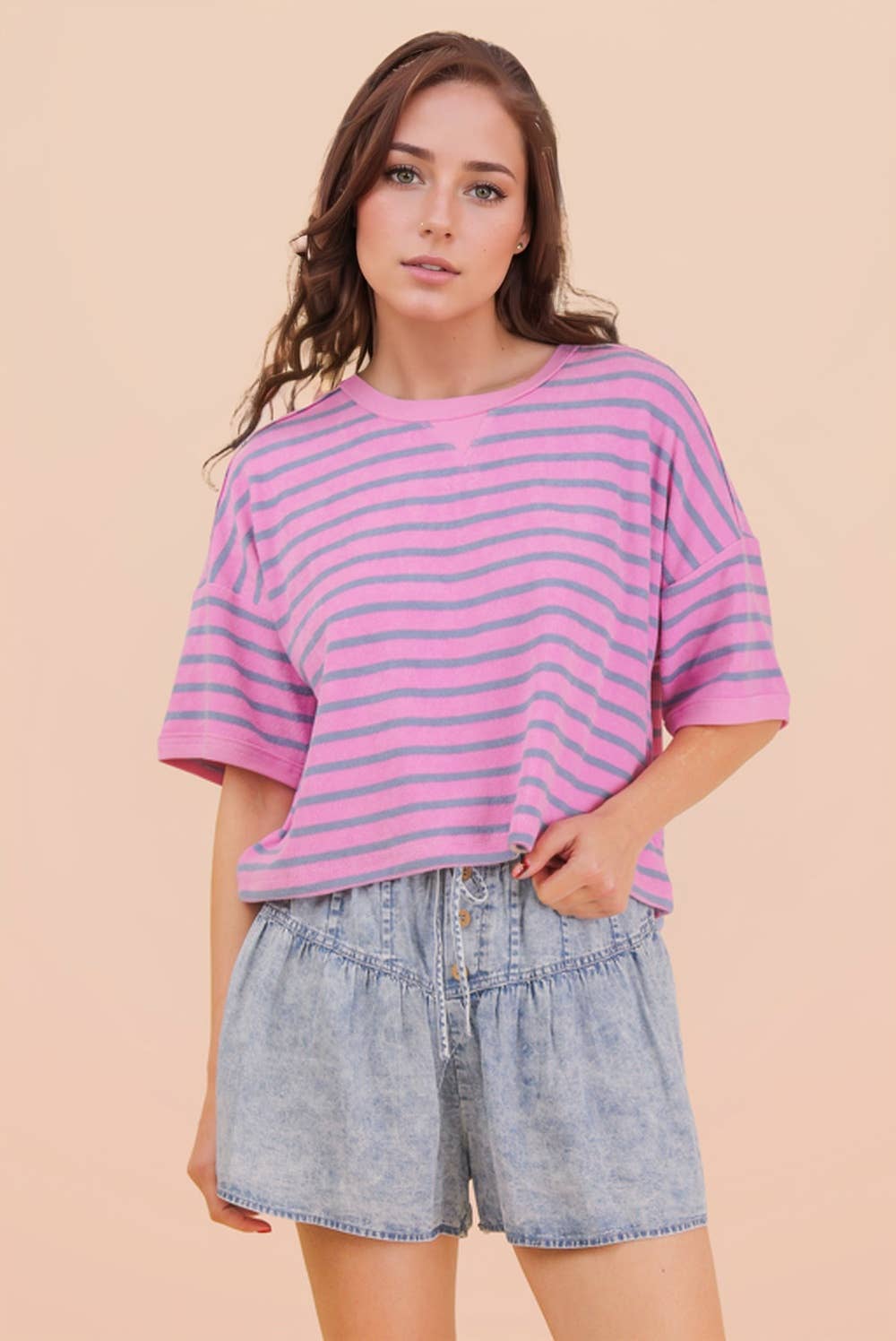NT12210-Oversized Stripe Casual Comfy Knit Top
