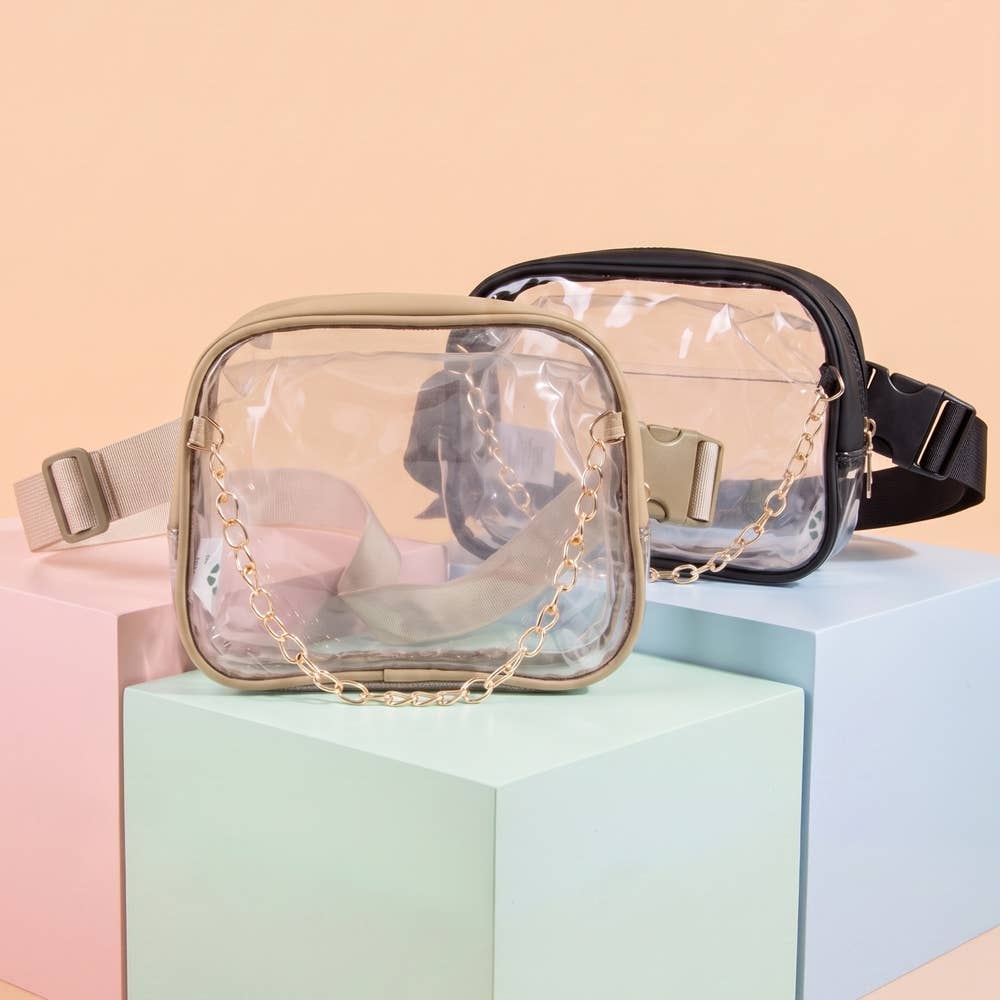 Clear Stadium Belt Bag With Chain Accent