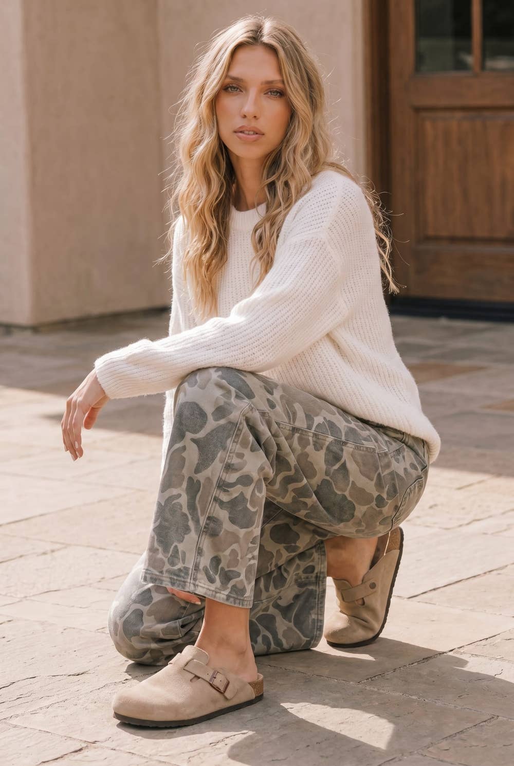 Camo Wide Leg Utility Denim Pants
