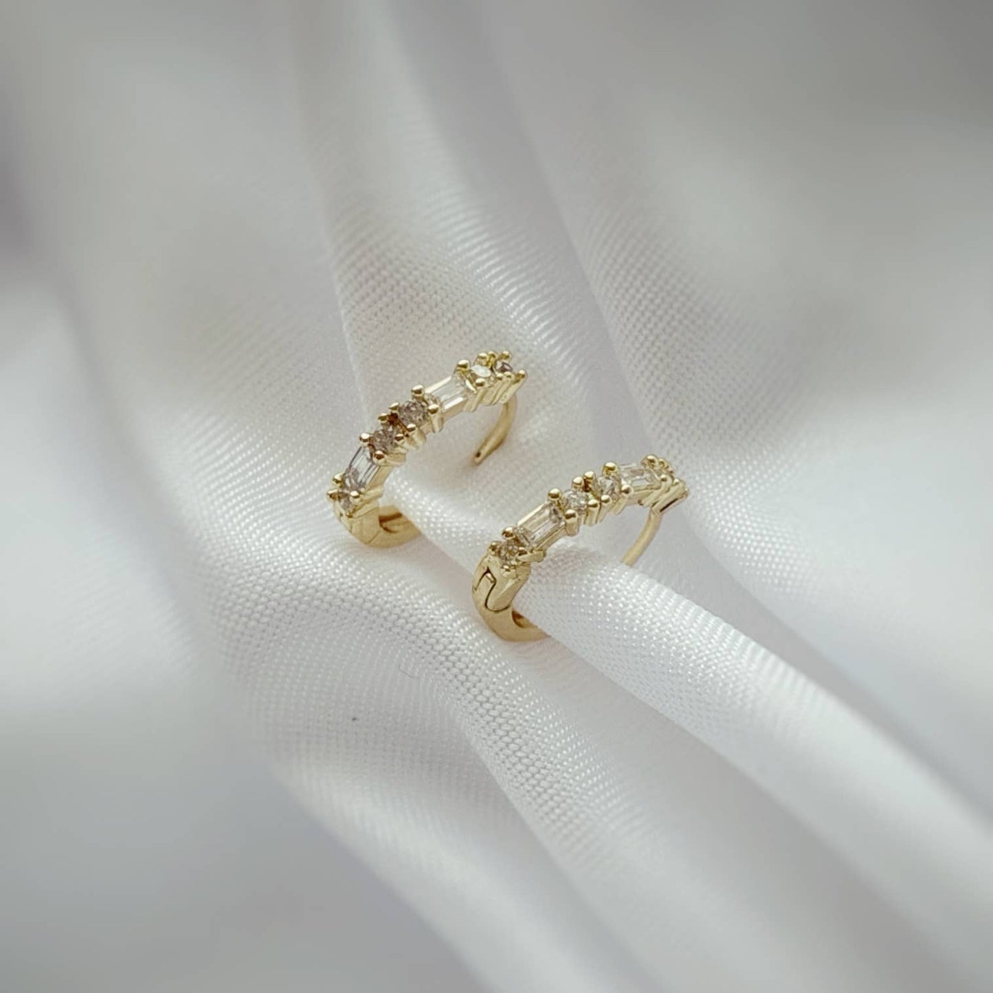 Petite Baguette CZ Huggie Hoops Earrings Gold Filled