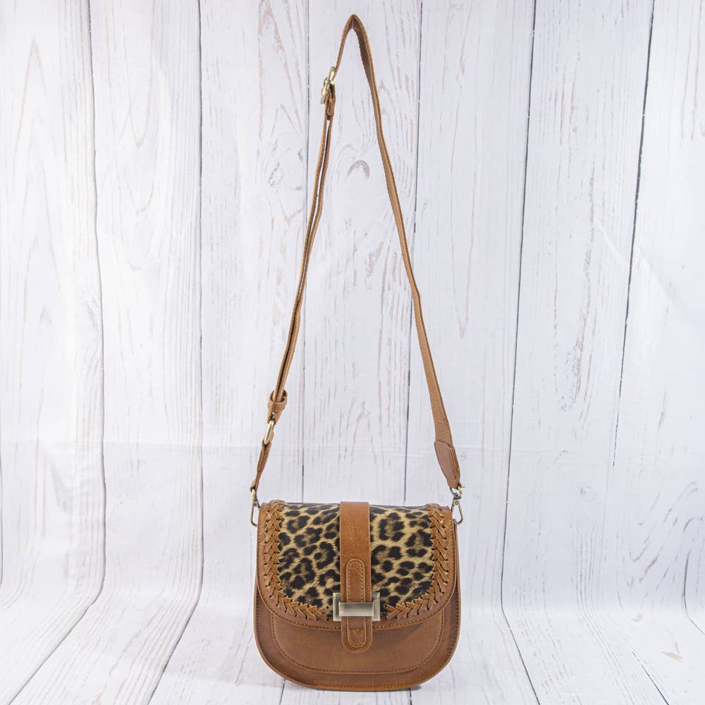 Animal Print Flap Whipstitch Saddle Crossbody Bag