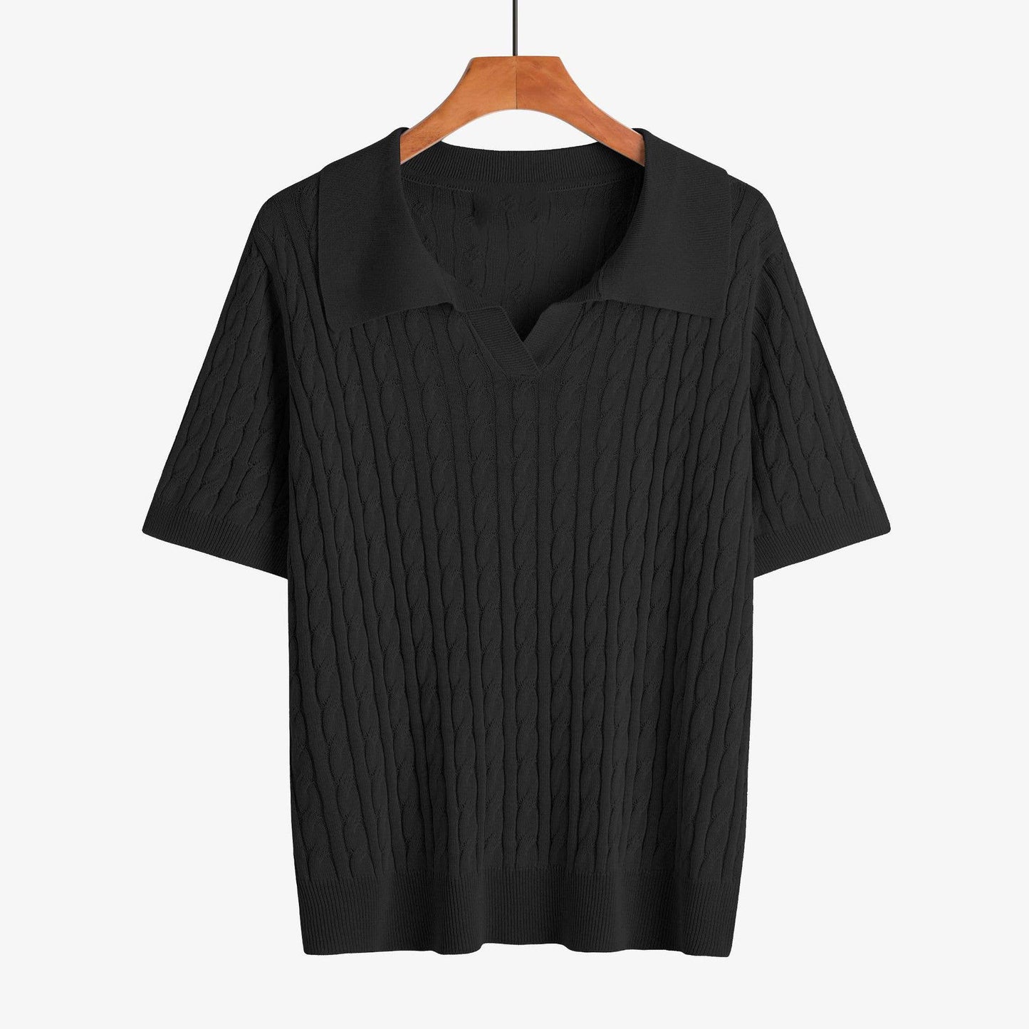 Cable Knit Short Sleeve Polo Top