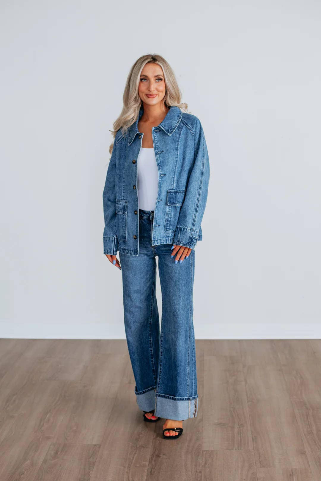 Button-Front Denim Jacket