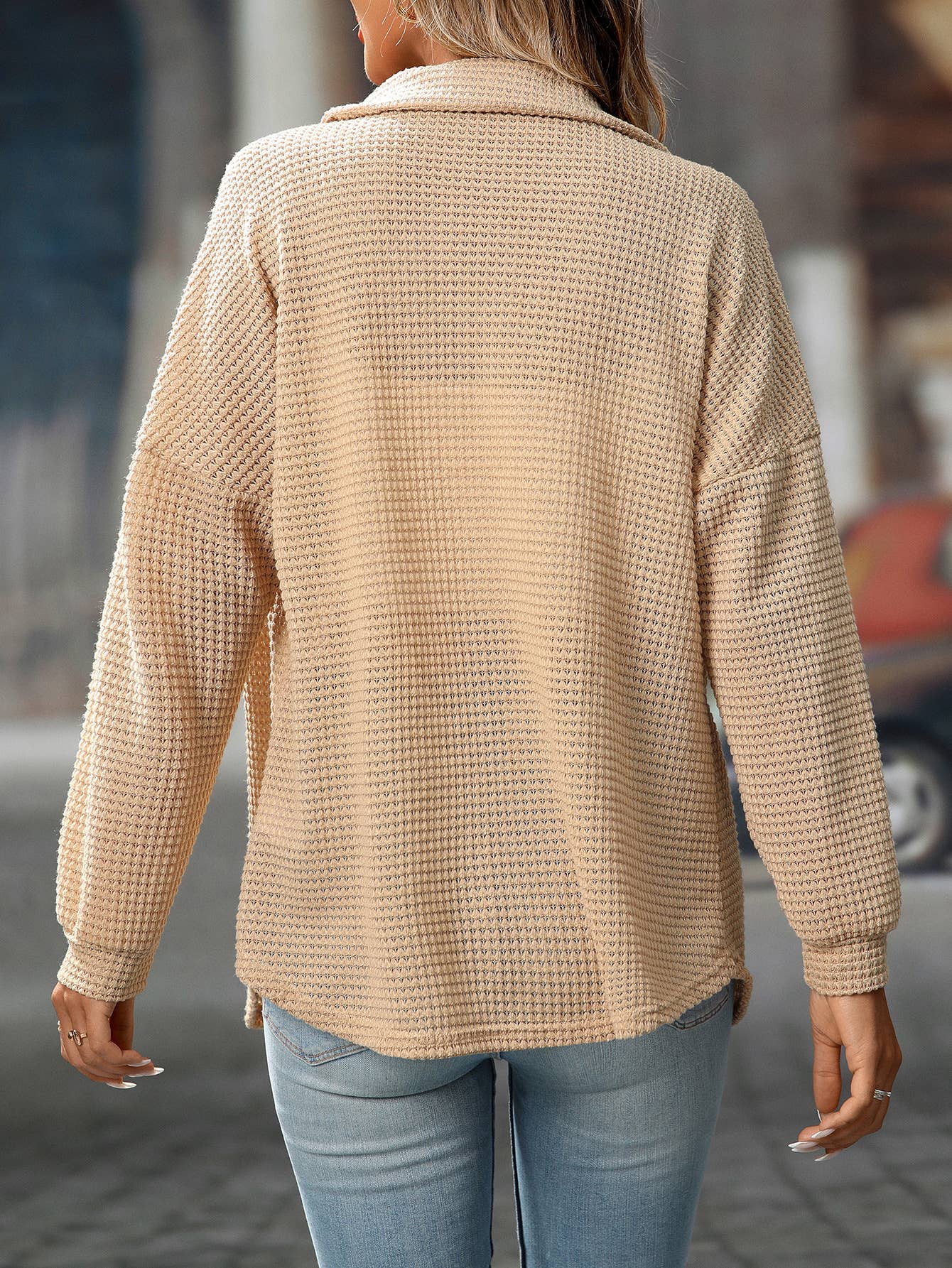Waffle Knit Button Down Shacket Relaxed Fit Jacket