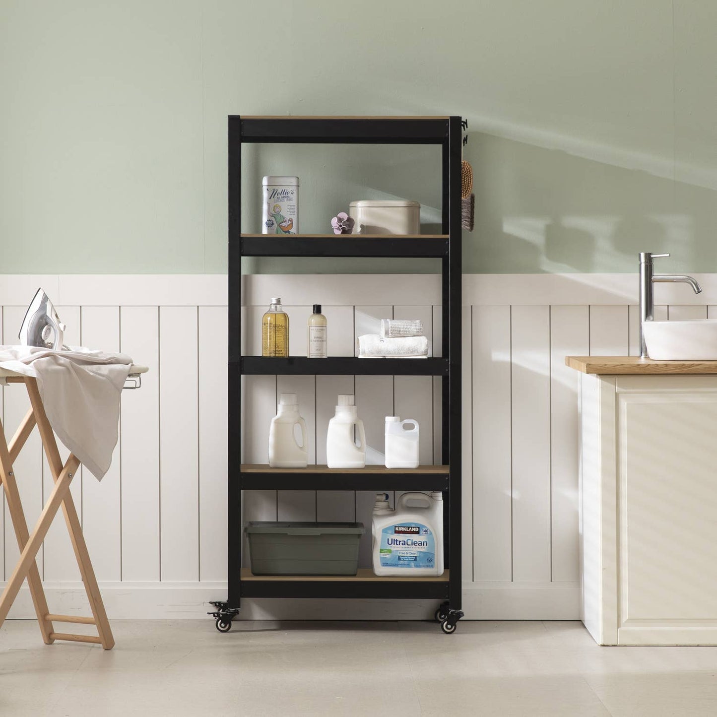 24"W 5-Tier Rolling Storage Rack for Pantry & Garage, 1Pack