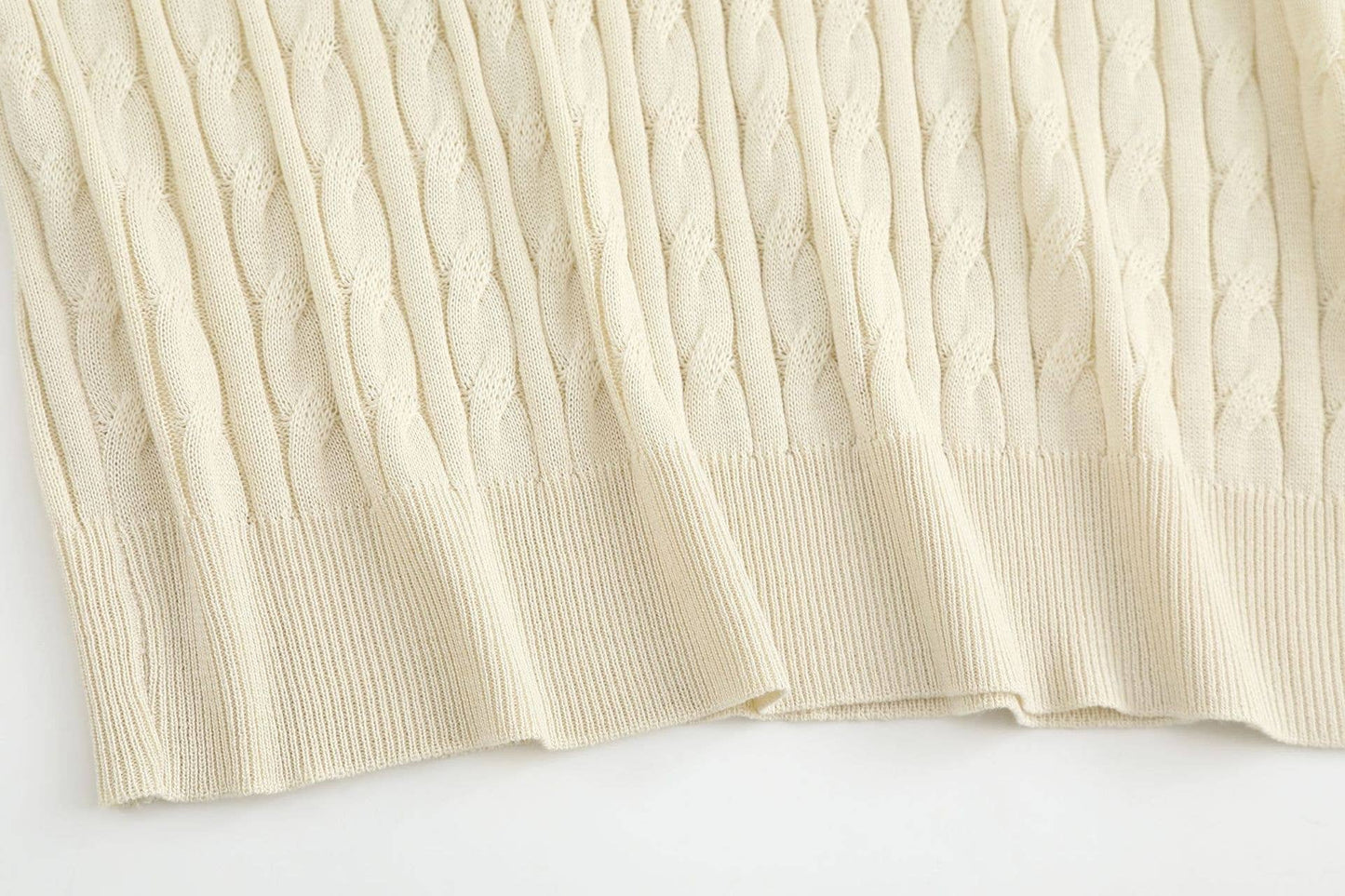 Cable Knit Short Sleeve Polo Top