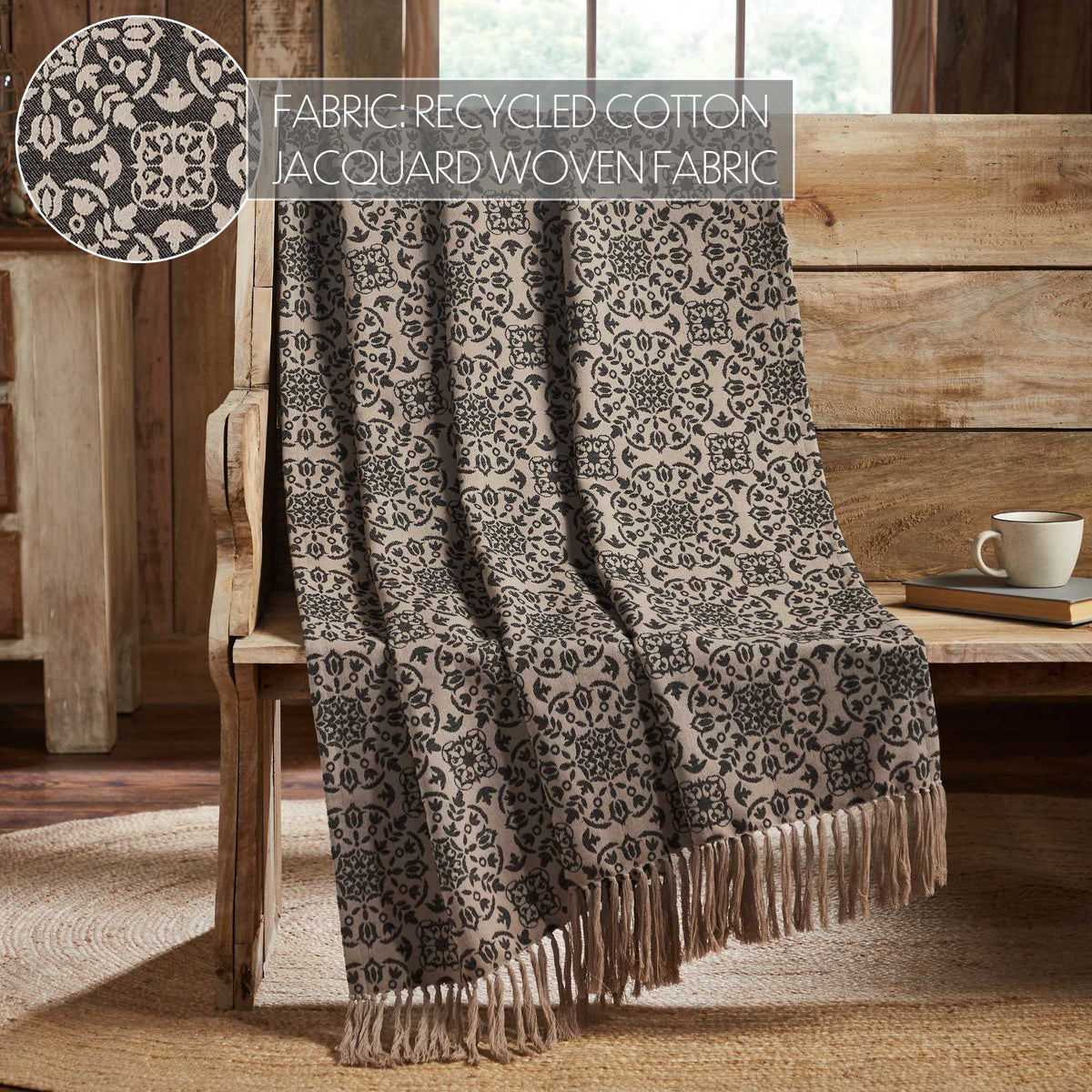 Custom House Black Tan Jacquard Woven Throw Blanket 50x60