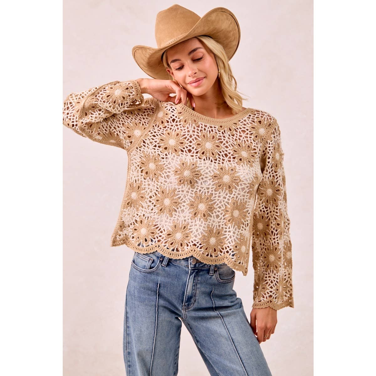 FLOWER CROCHET KNIT TOP