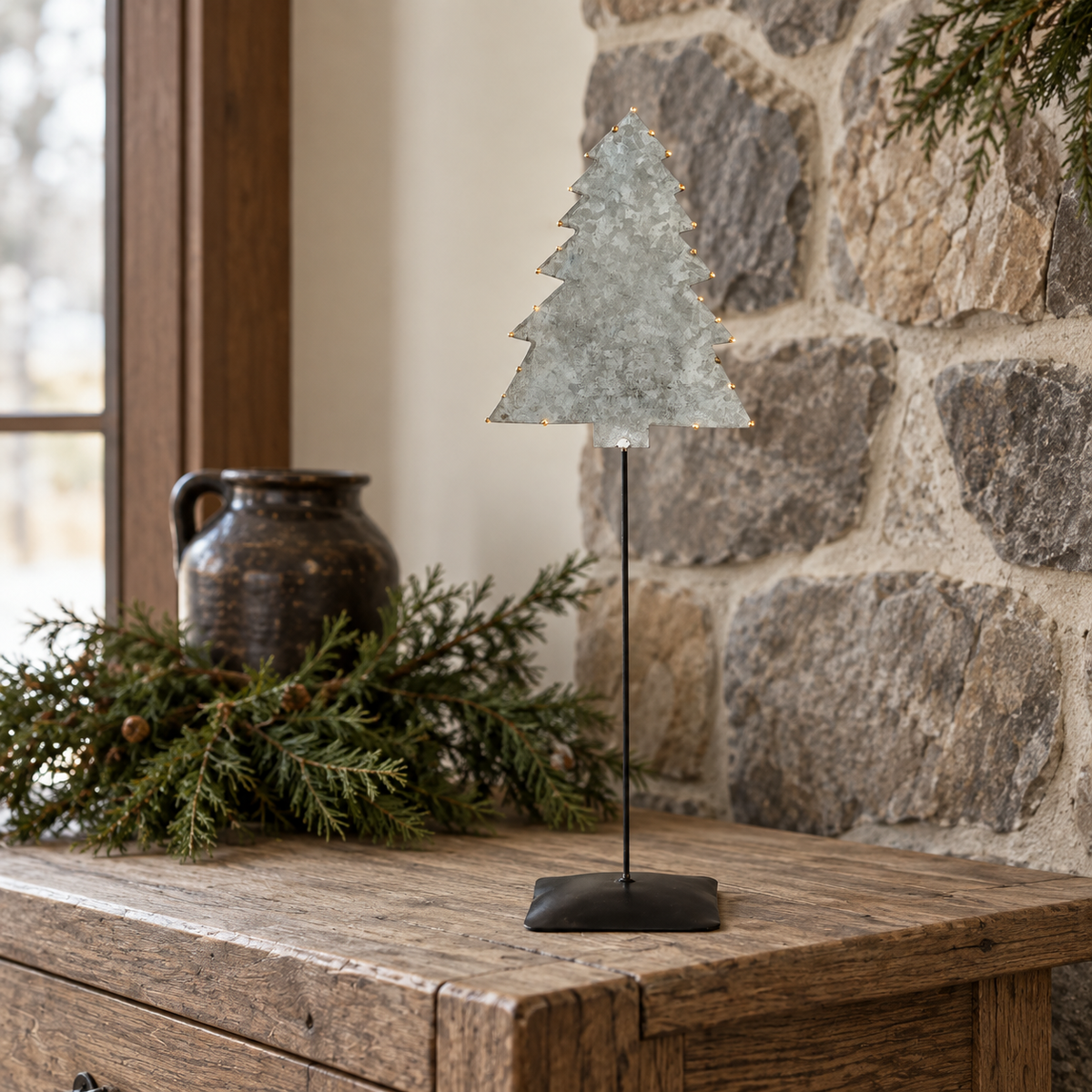 Decorative Galvanized Metal Christmas Tree With Base 16x5x3