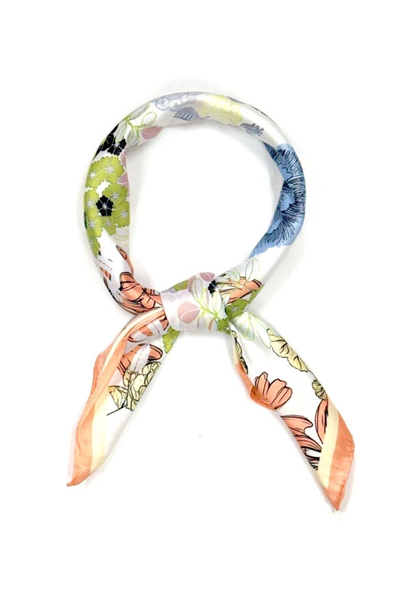 Multi Flower Pattern Square Bandana Scarf
