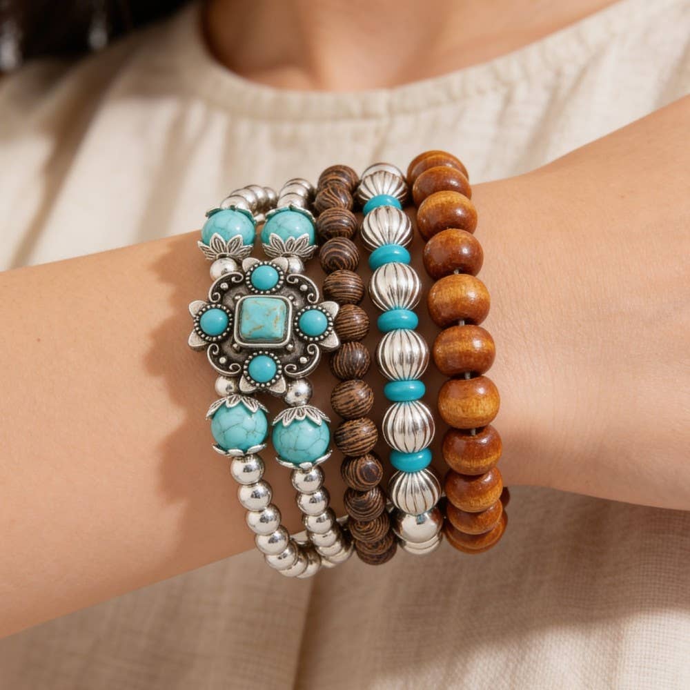 Western Beads And Charms Stackable Bracelet Set