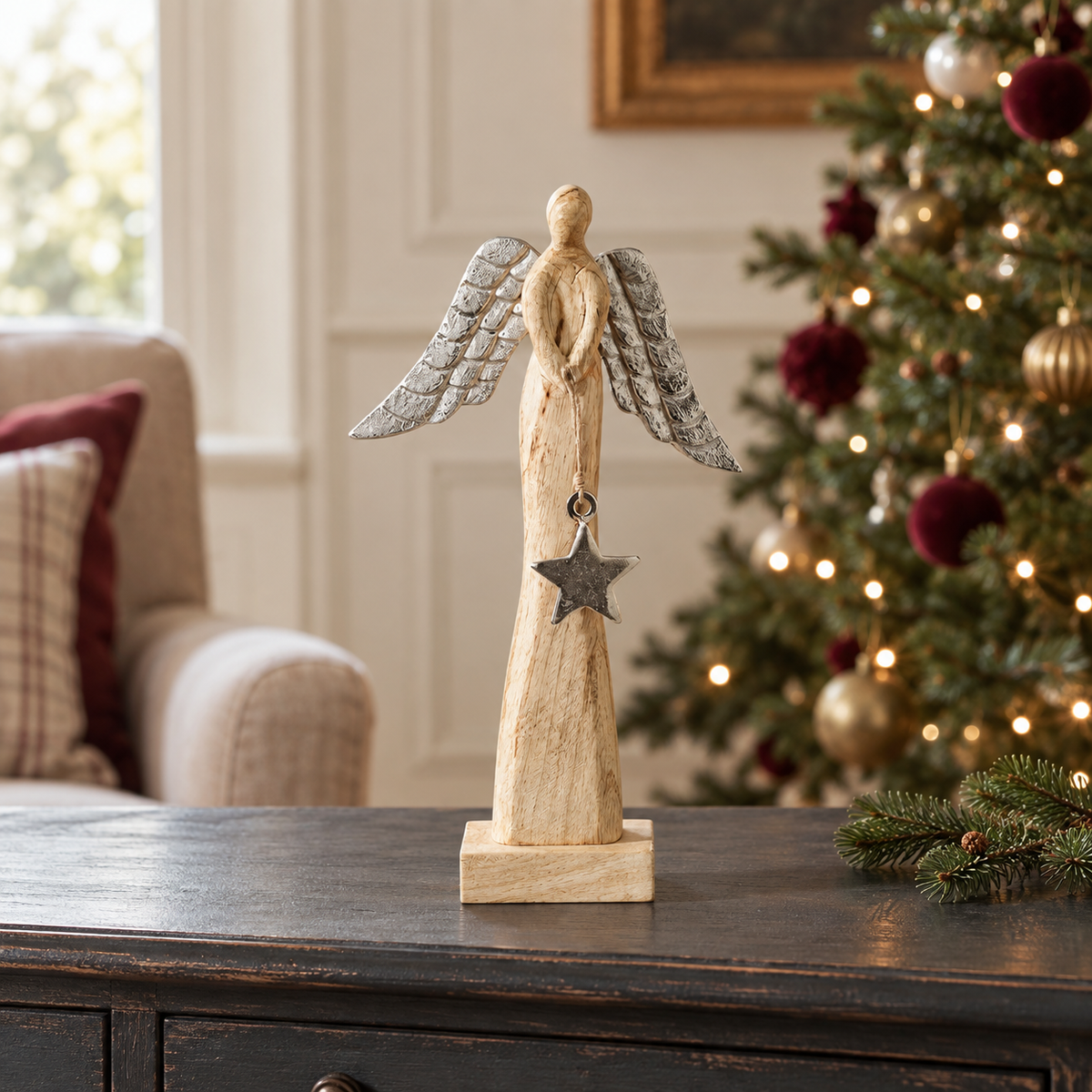 Heavenly Wings Natural Wooden Angel Small 9.25x5.25x2
