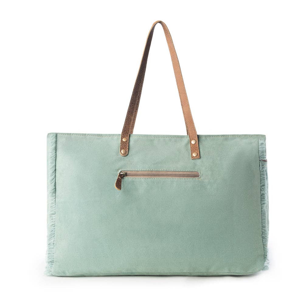 Wildtusk Weekender Bag for Women in green with vintage print detail