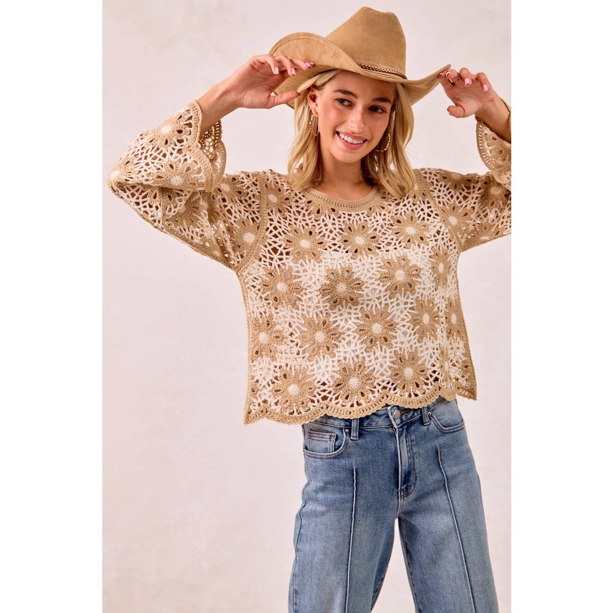 FLOWER CROCHET KNIT TOP