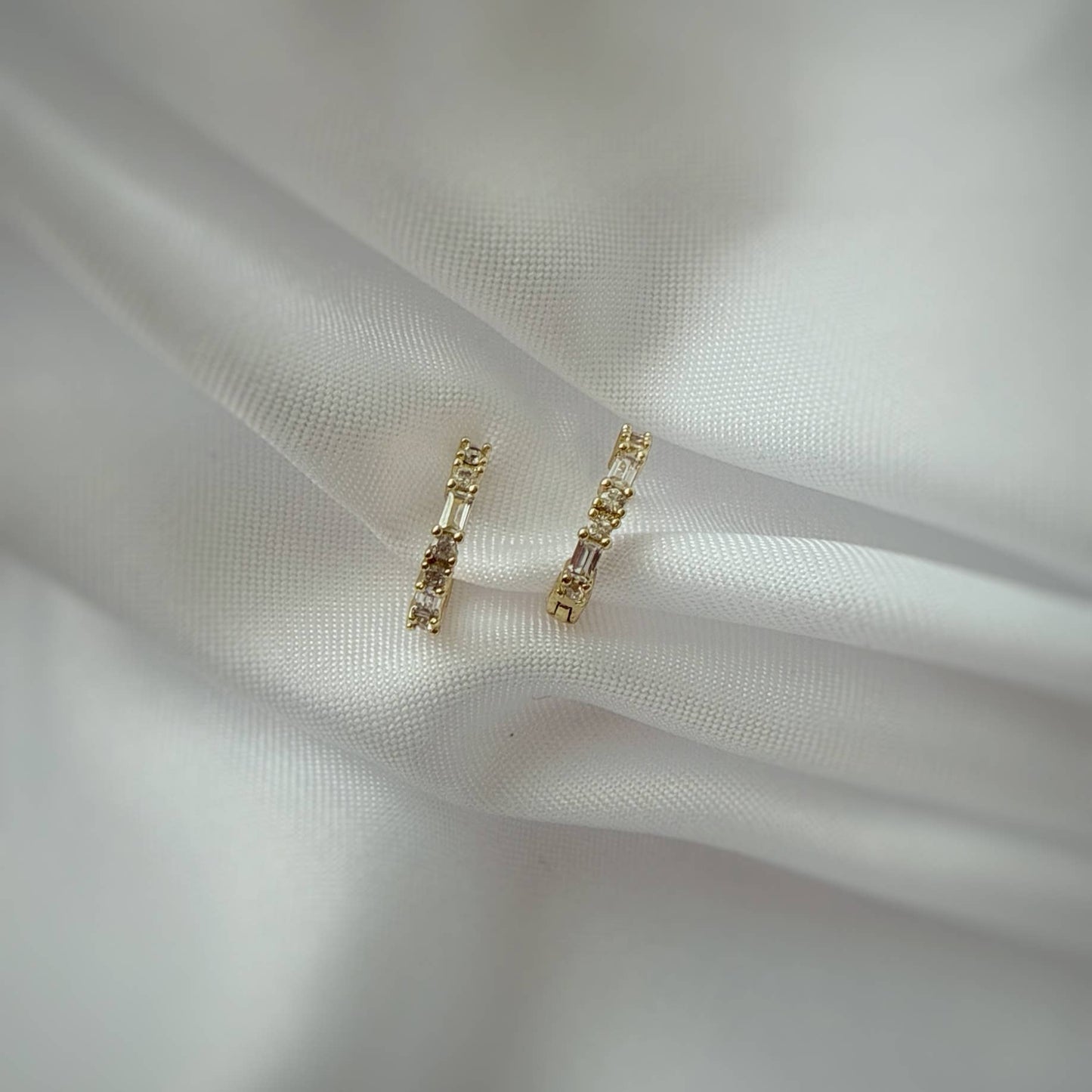 Petite Baguette CZ Huggie Hoops Earrings Gold Filled